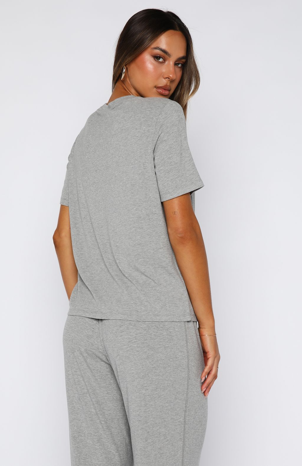 White Fox Come A Long Way Soft Lounge Ribbed Tee Grey Marle