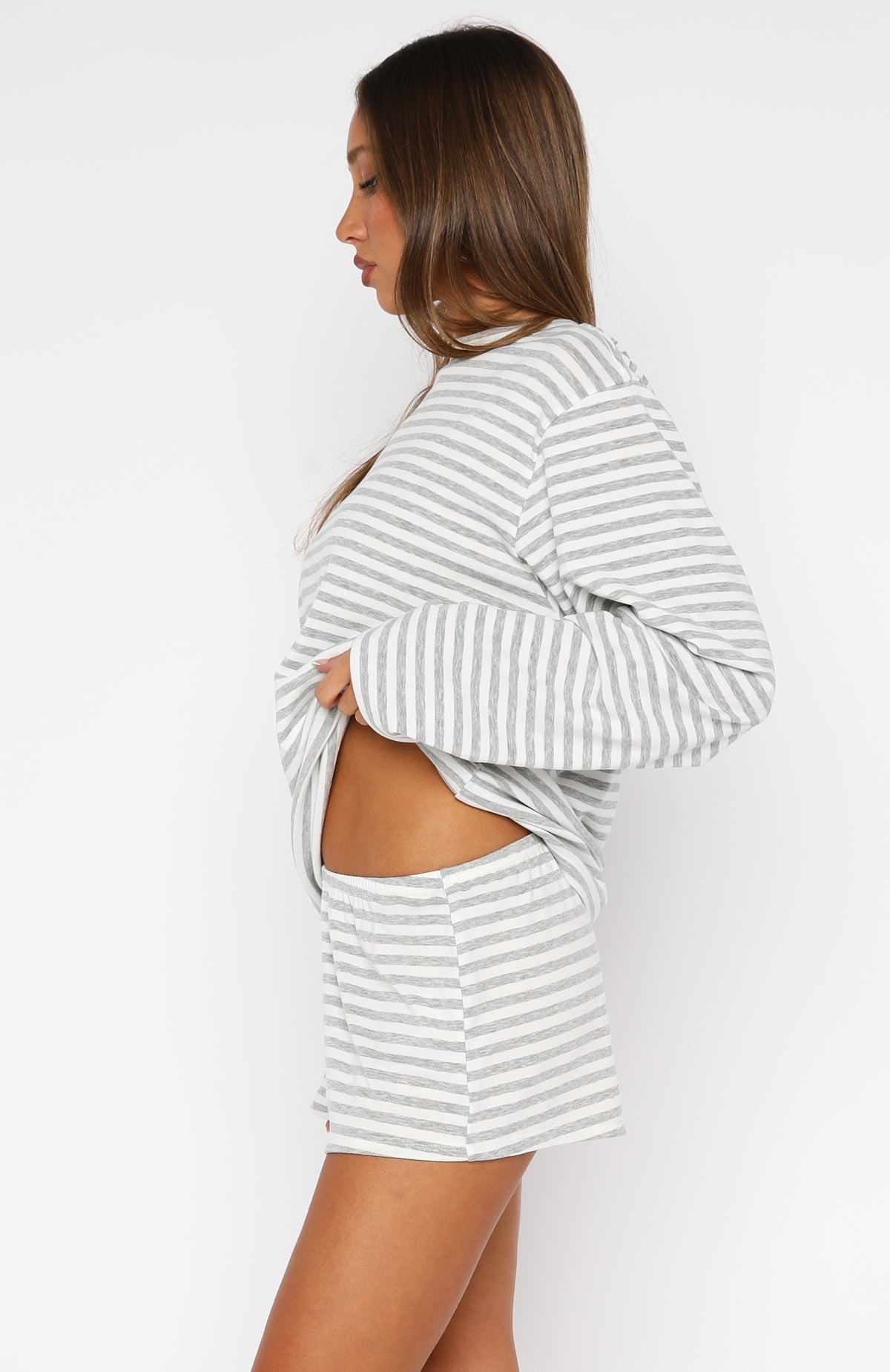 White Fox Slow Life Pyjama Shorts Grey/White Stripe