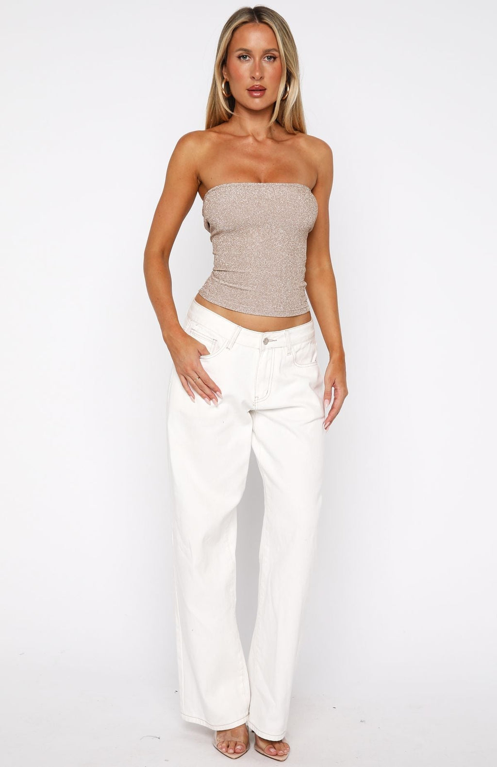 White Fox Passing By You Strapless Top Champagne