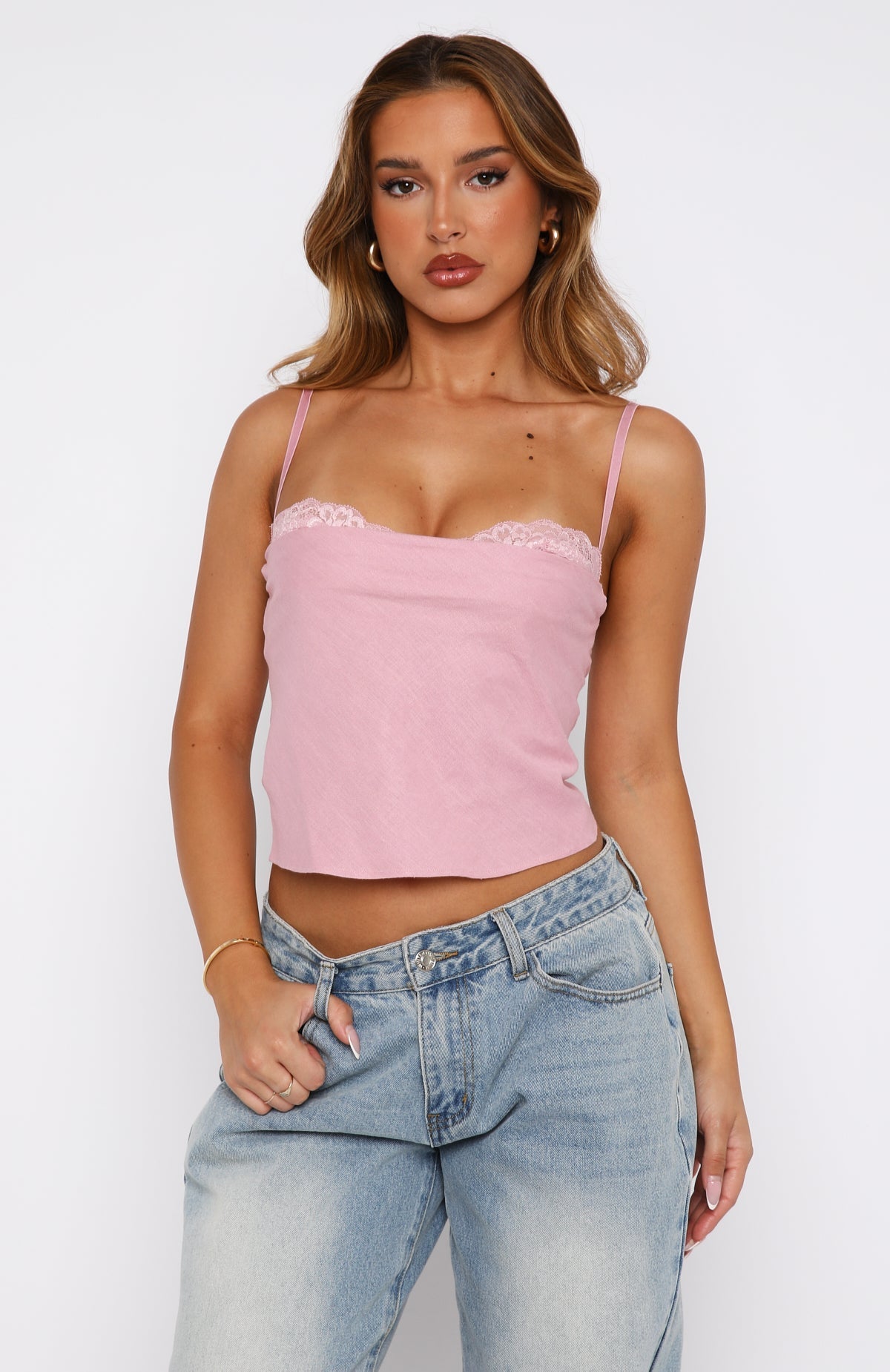 White Fox Tell Me All About It Top Pink