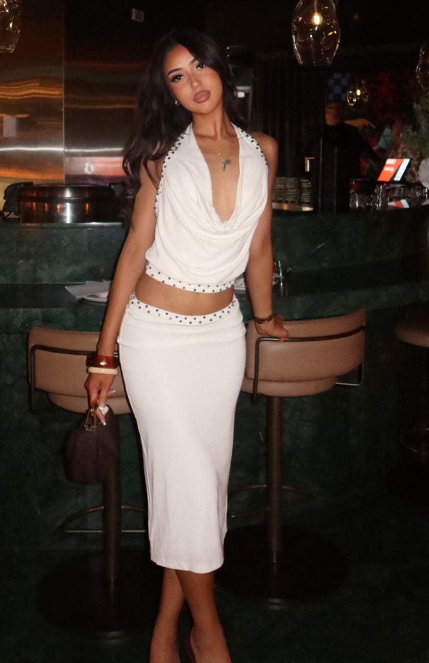 White Fox Sky Terrace Midi Skirt Cream