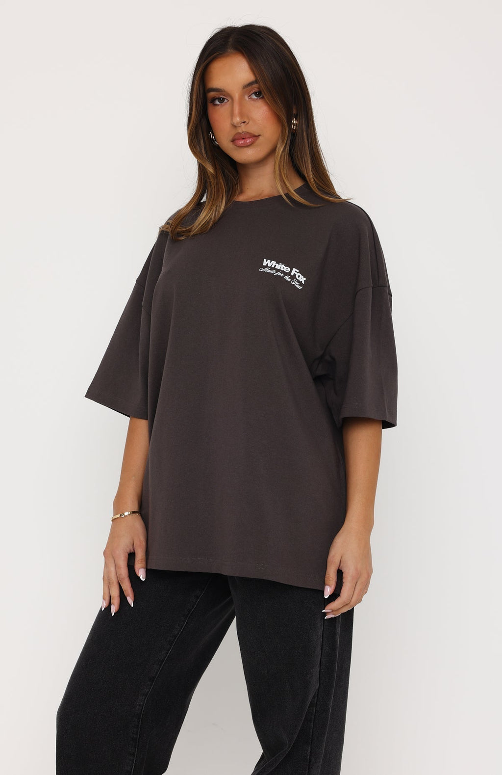 White Fox Made For The Heat Oversized Tee Charcoal