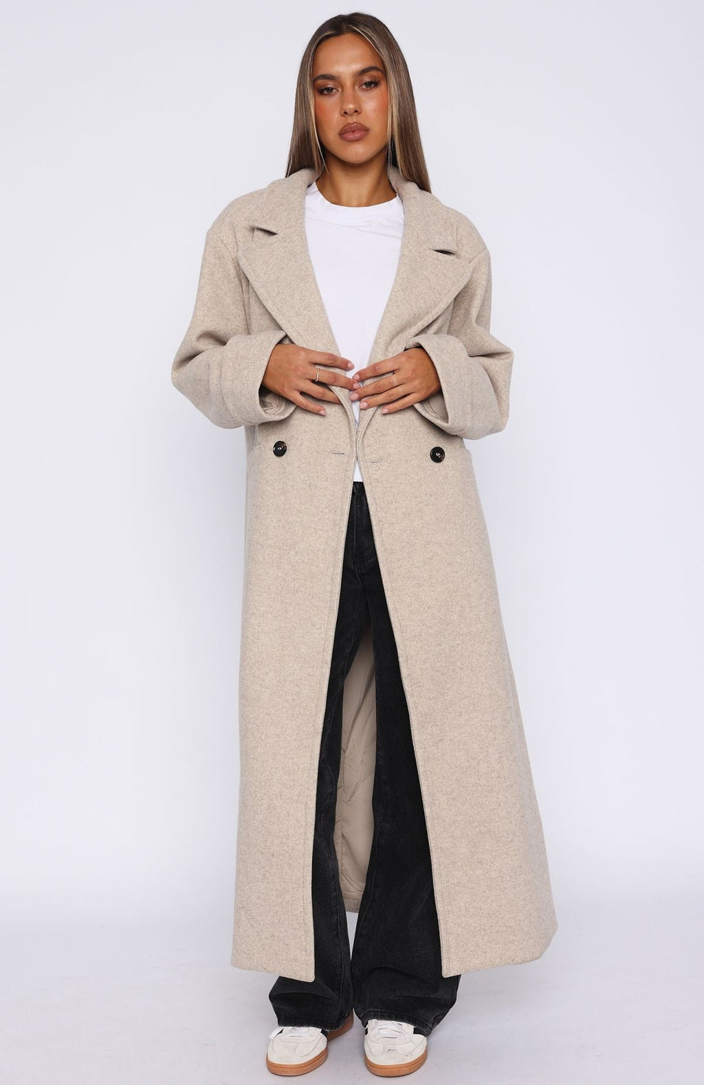 White Fox Winter Holiday Oversized Coat Oat