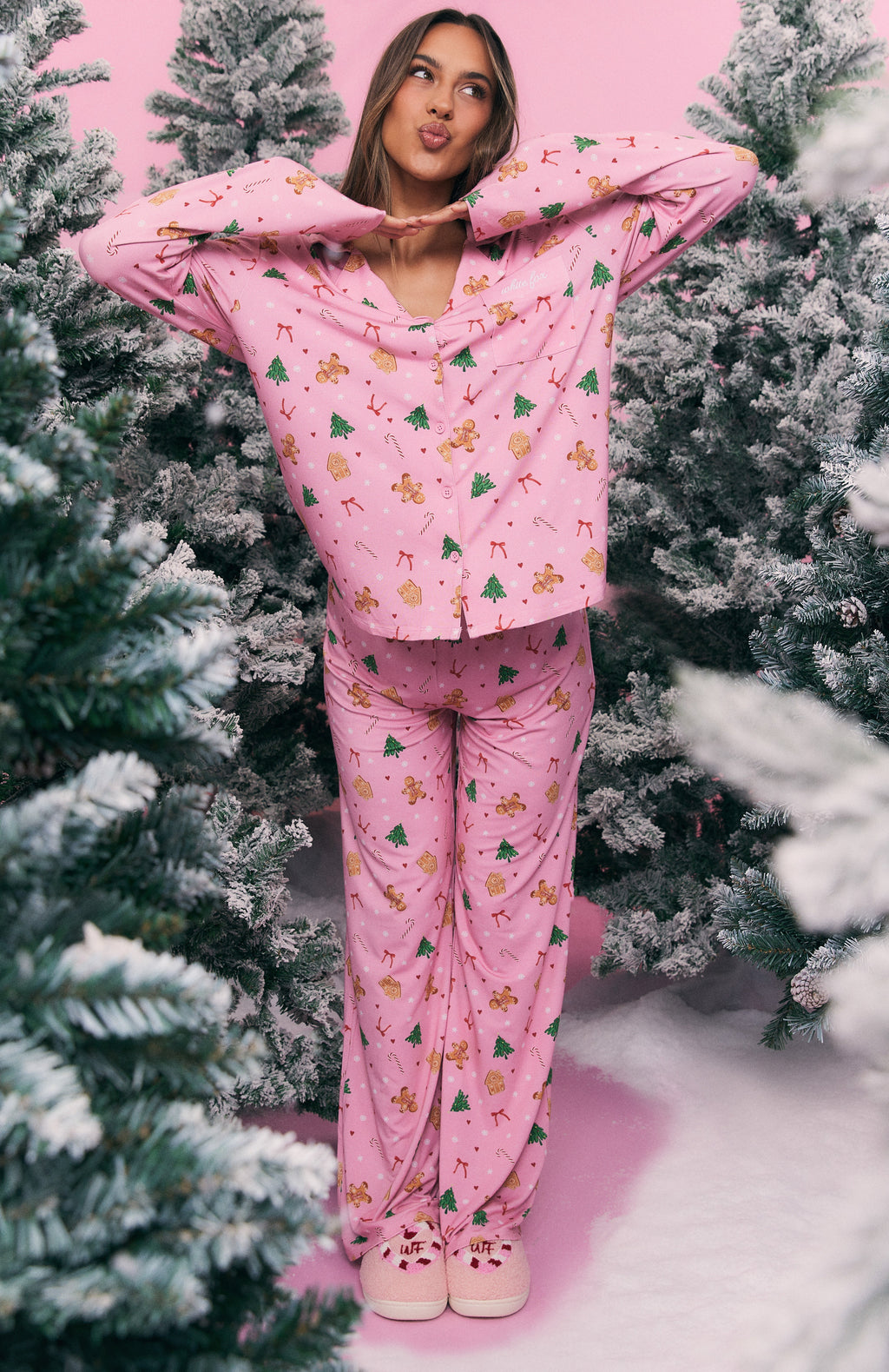 White Fox Pillow Talk Printed Long Sleeve Pyjama Set Candy Kiss