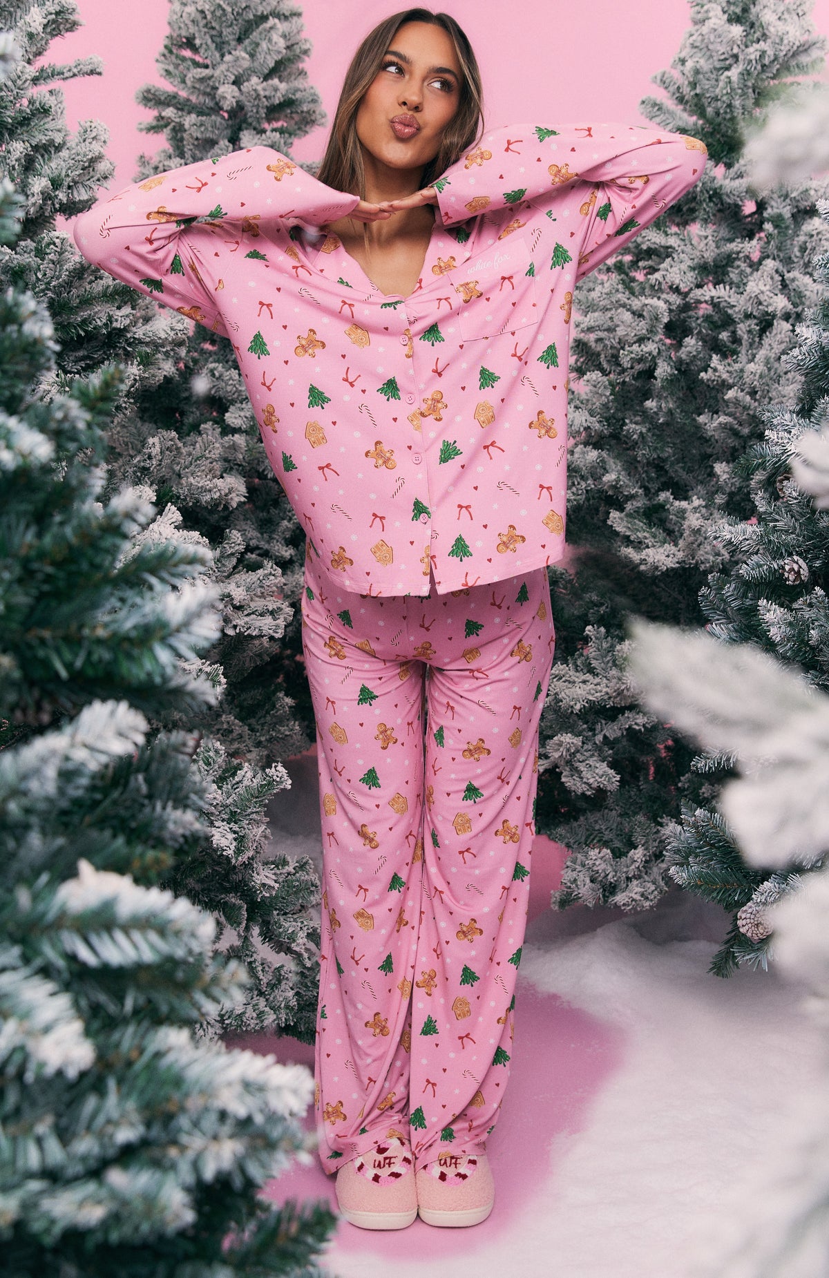 White Fox Pillow Talk Printed Long Sleeve Pyjama Set Candy Kiss