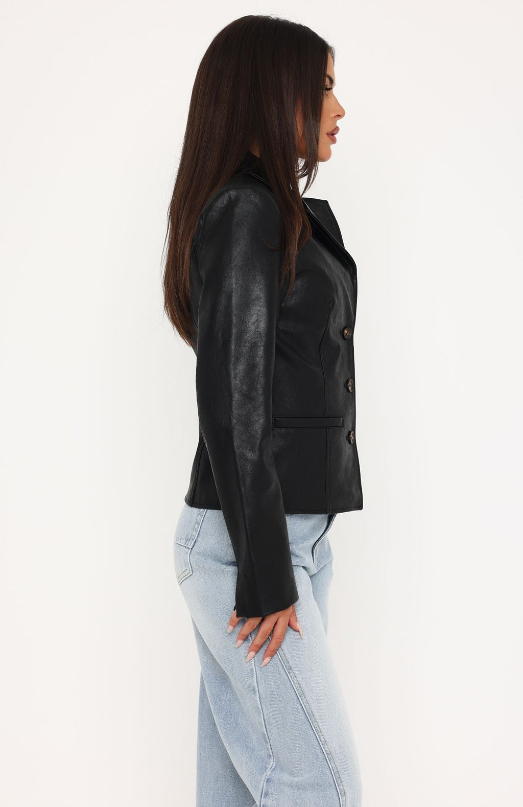White Fox Classic Babe PU Jacket Black