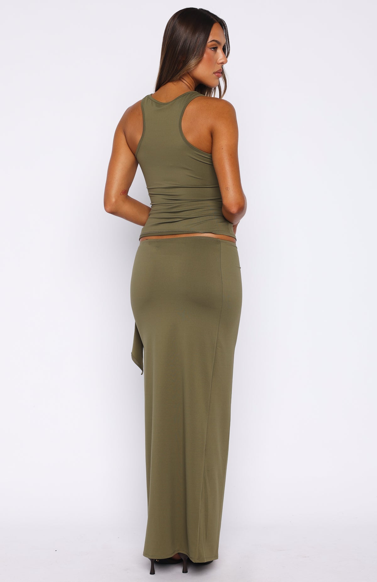 White Fox Chasing Stillness Maxi Skirt Olive