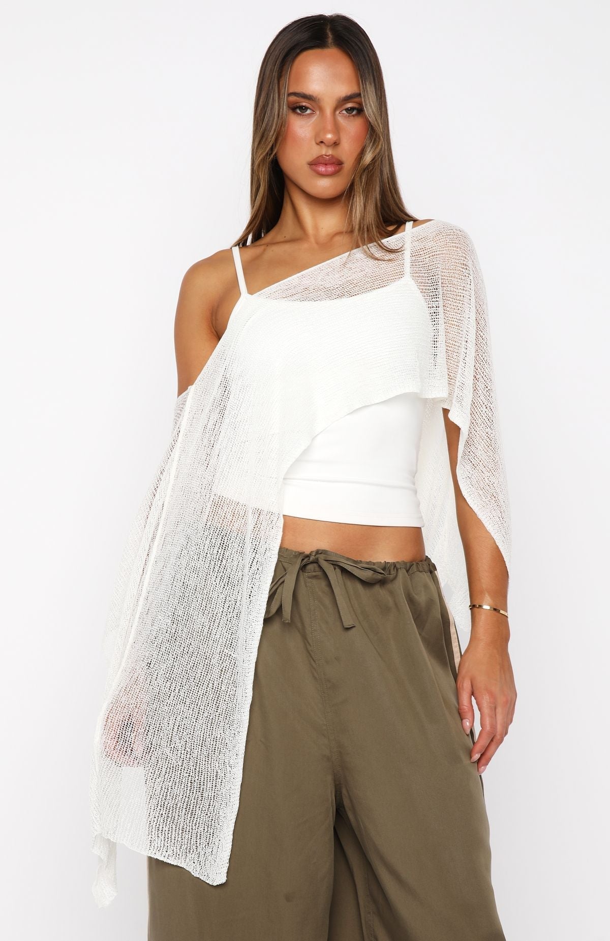 White Fox Beach Therapy Knit Poncho Top Cream