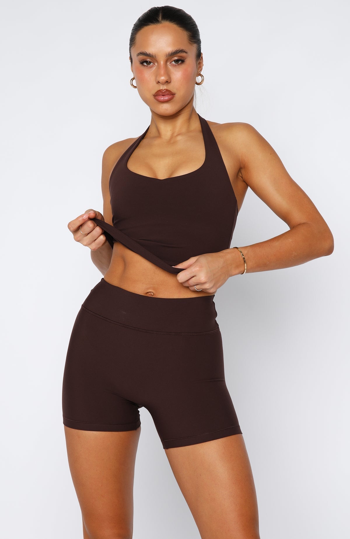 White Fox Keep Up High Waisted Shorts 4" Dark Chocolate