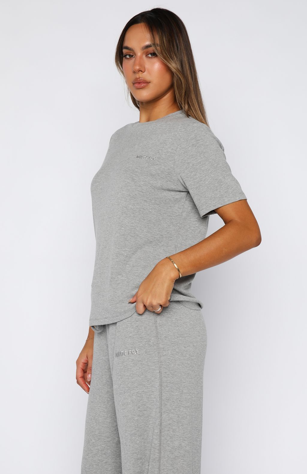 White Fox Come A Long Way Soft Lounge Ribbed Tee Grey Marle