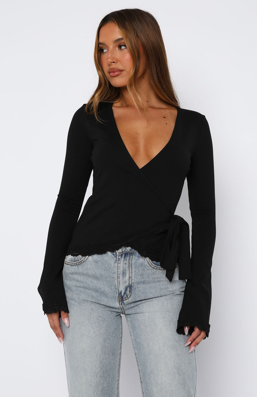 White Fox Cater To You Long Sleeve Top Black