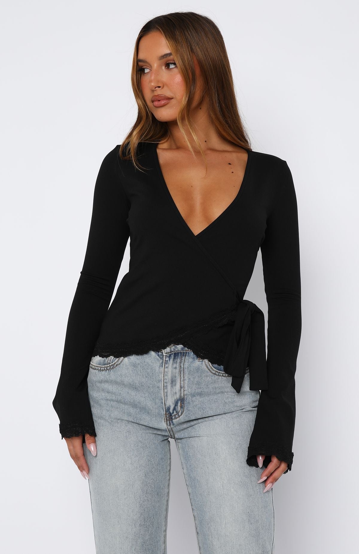White Fox Cater To You Long Sleeve Top Black