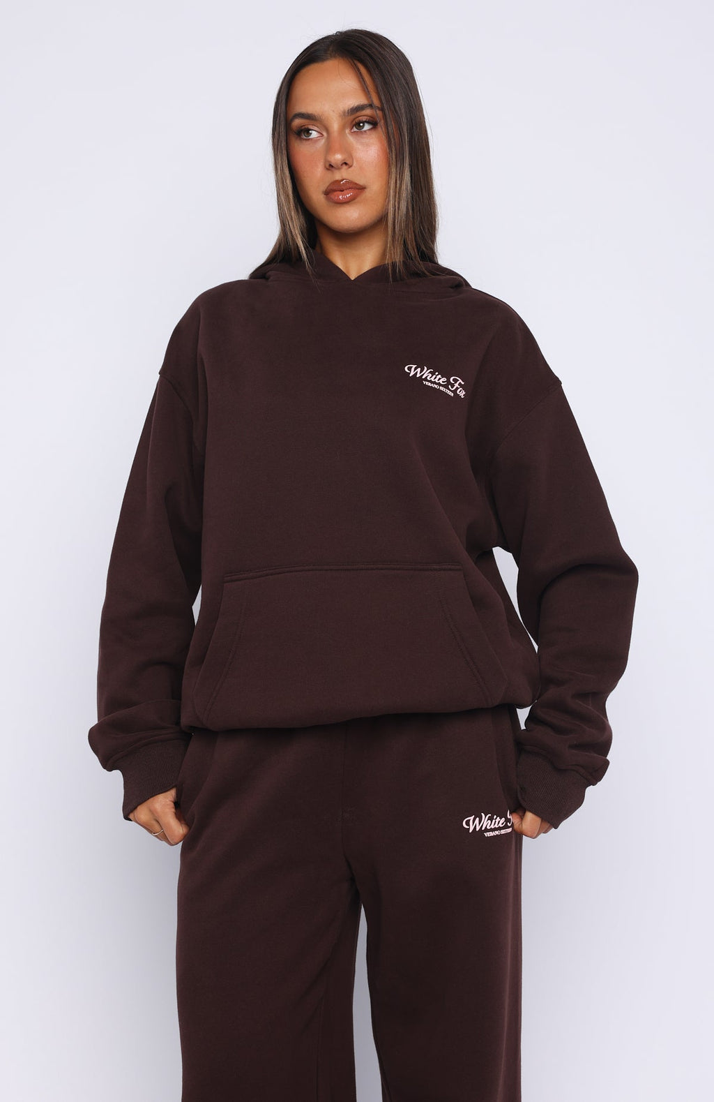 White Fox Verano Sixteen Lilia Oversized Hoodie Chocolate