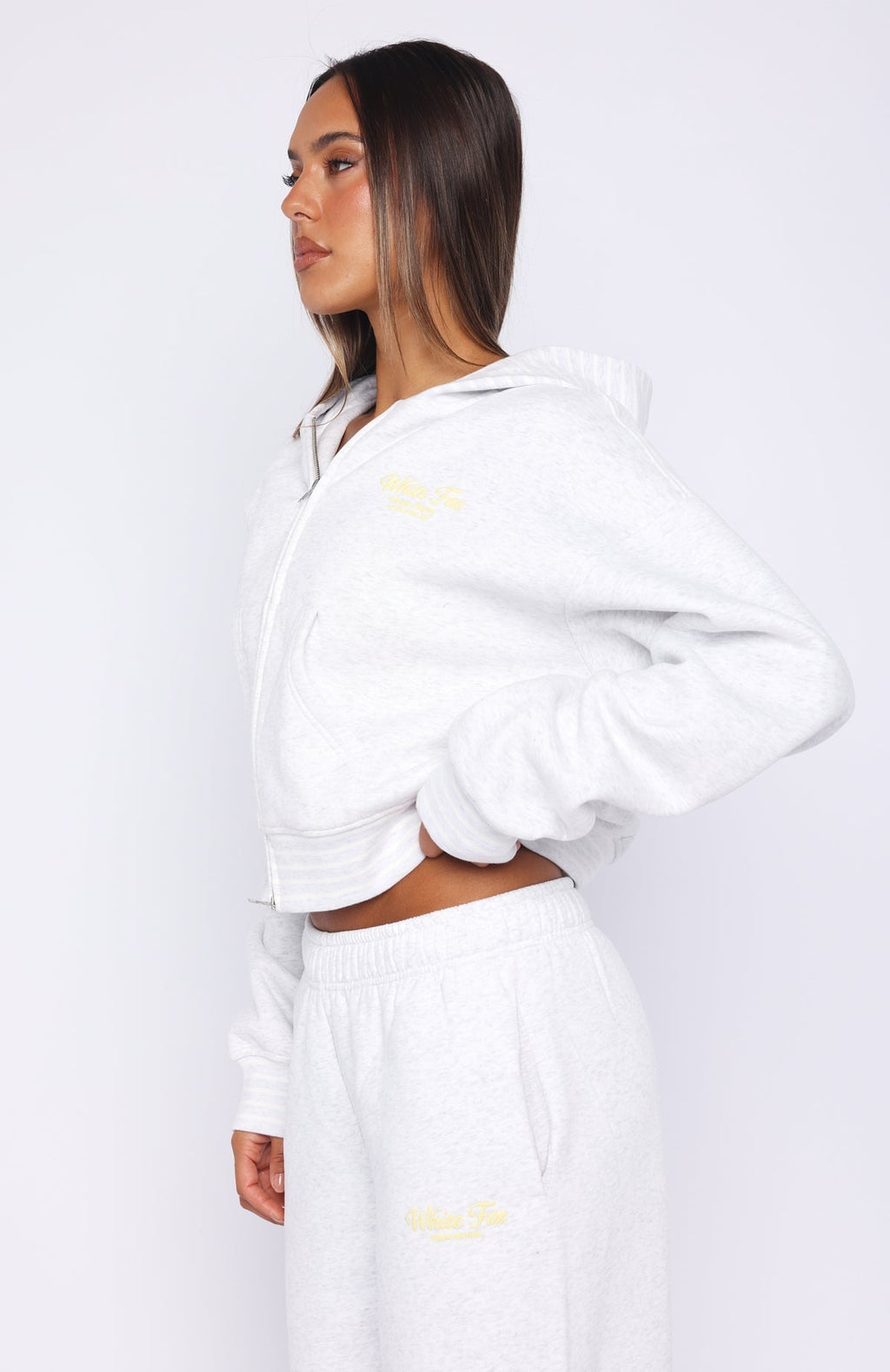 White Fox Verano Sixteen Fiorella Boxy Zip Front Hoodie Grey Marle