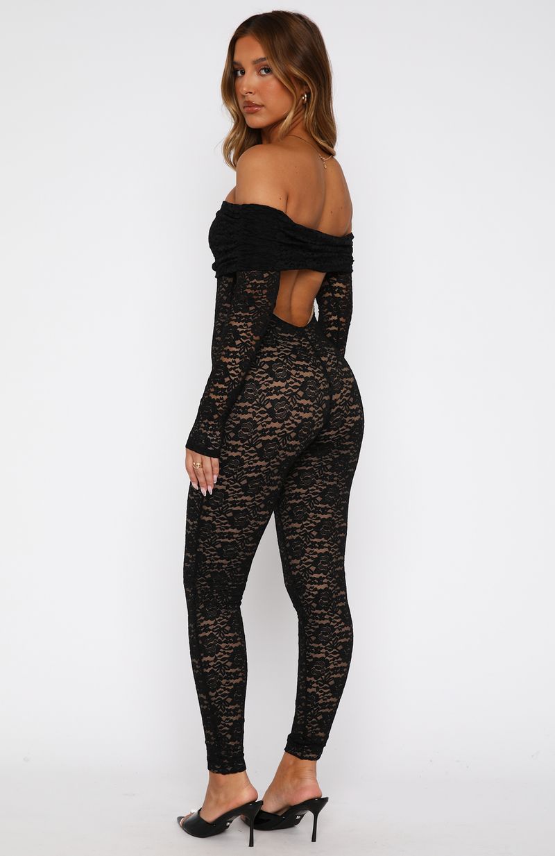 White Fox Evening Soiree Long Sleeve Jumpsuit Black