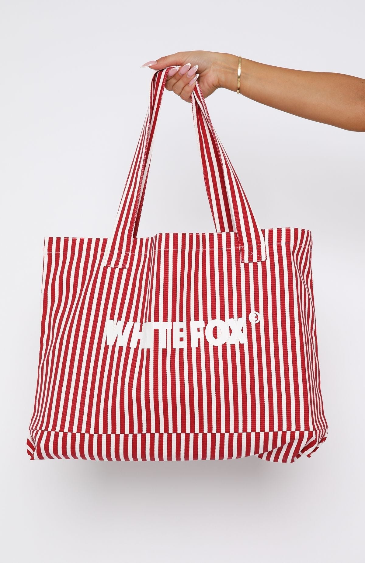 White Fox Straight Lines Tote Bag Red Stripe