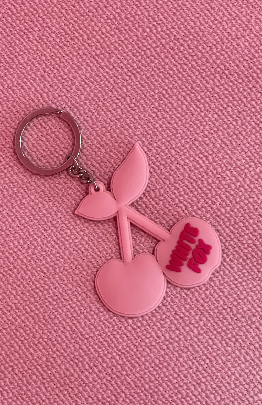 White Fox Cherry On Top Keychain Pink