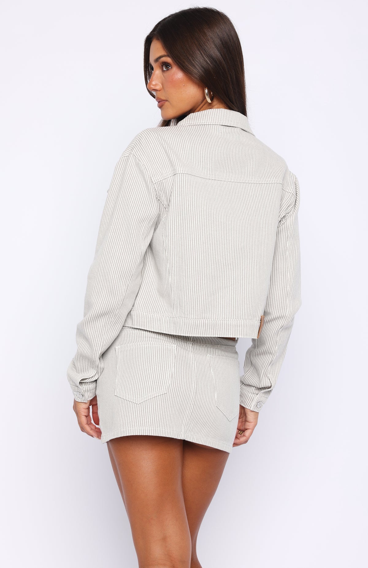 White Fox Mariah Striped Denim Jacket Grey/White