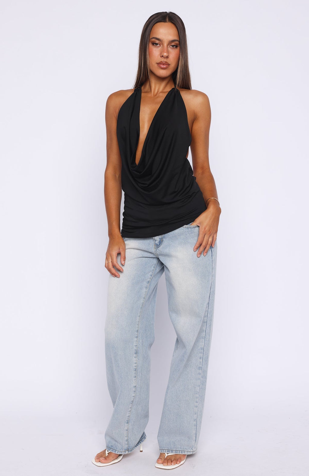 White Fox Caught You Looking Halter Top Black