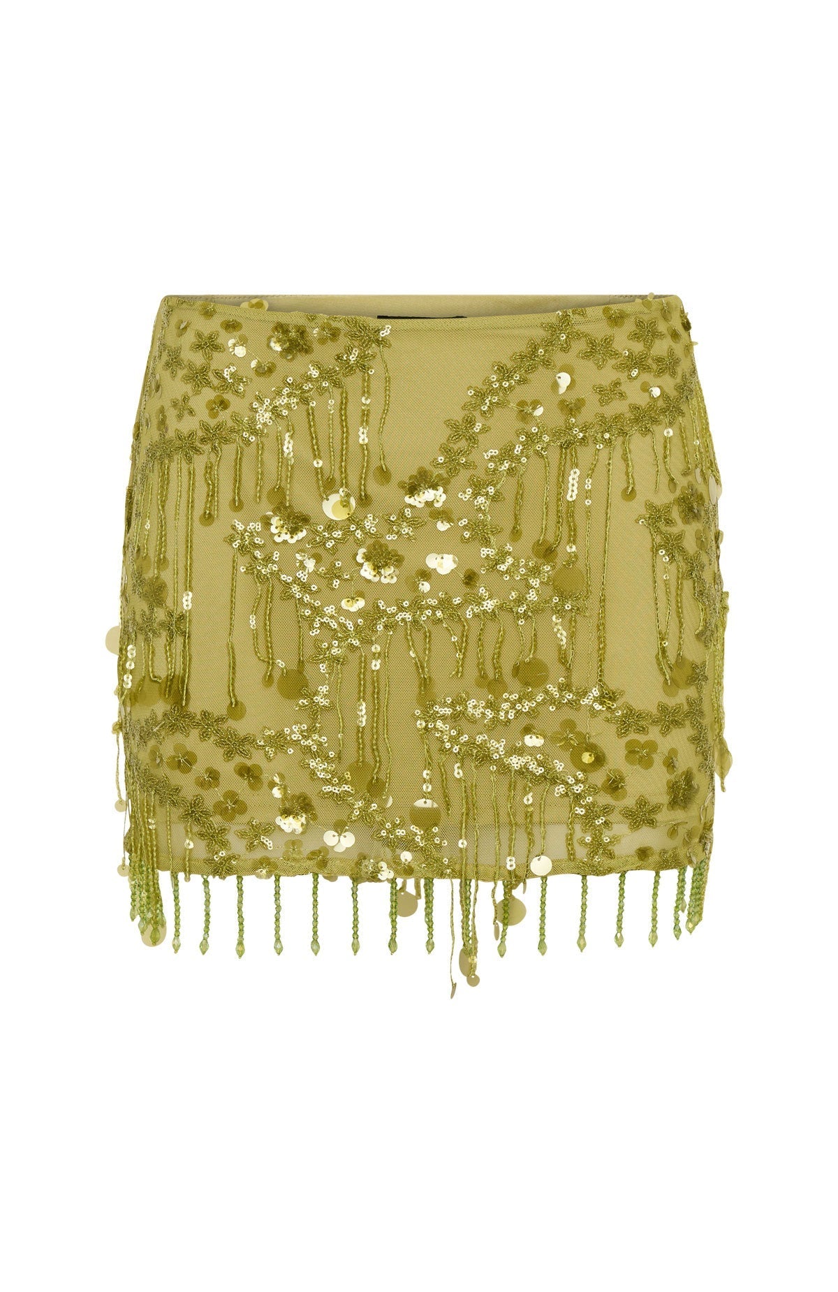 White Fox Disco Baby Beaded Mini Skirt Chartreuse