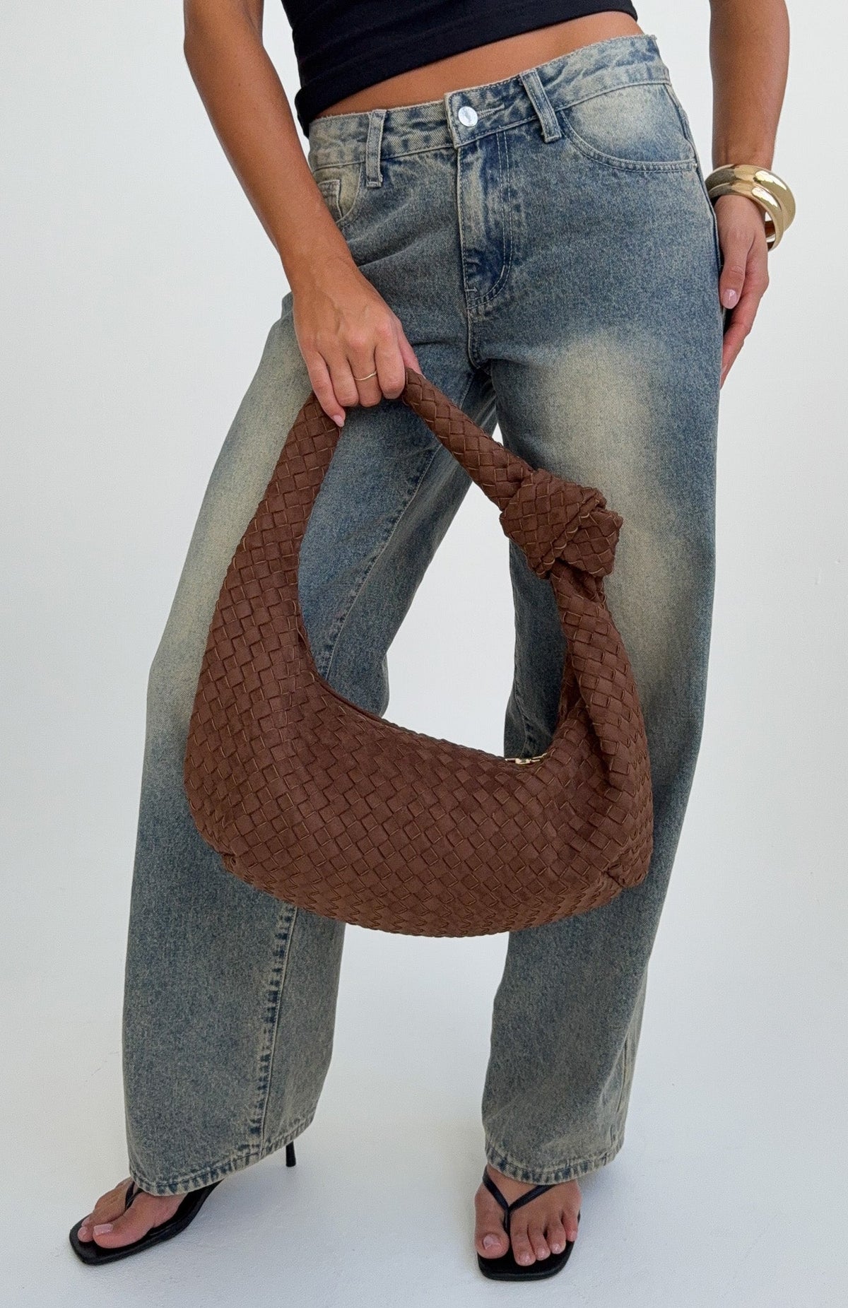 White Fox Lexi Shoulder Bag Chocolate Faux Suede