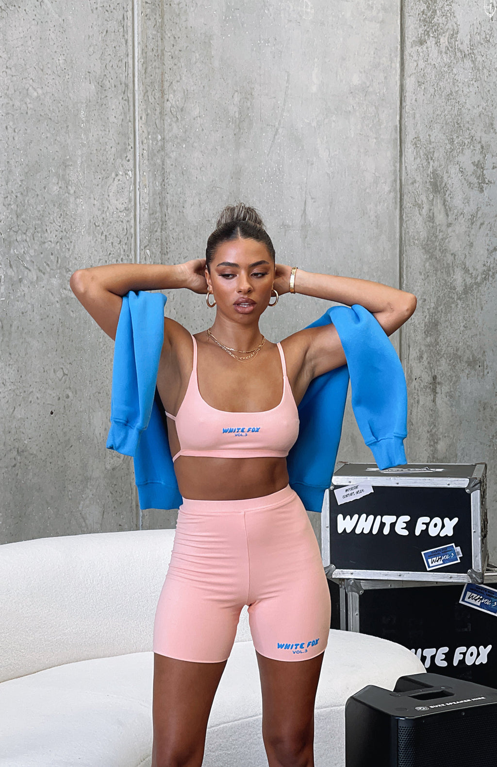 White Fox Offstage Ribbed Bike Shorts Apricot Ice