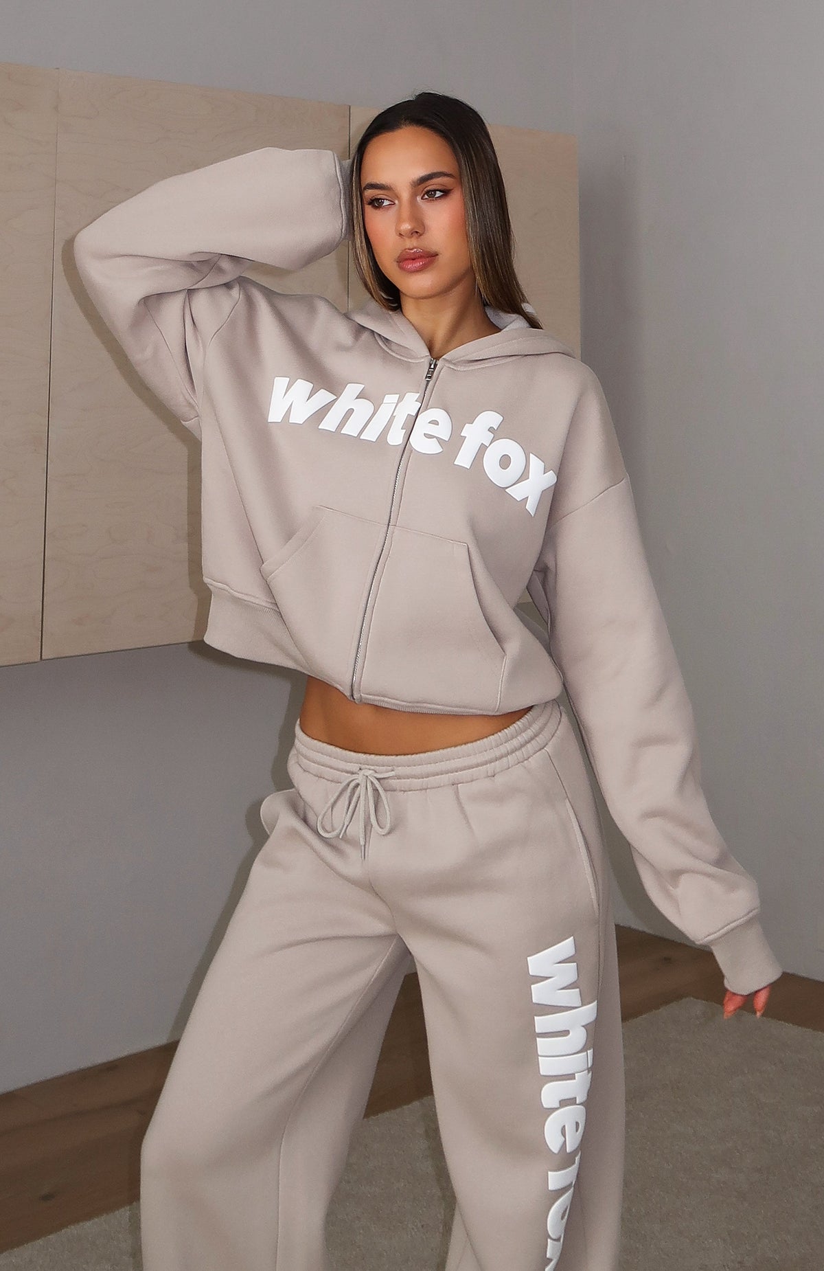 White Fox From The Archives Kenzie Boxy Zip Front Hoodie Moon