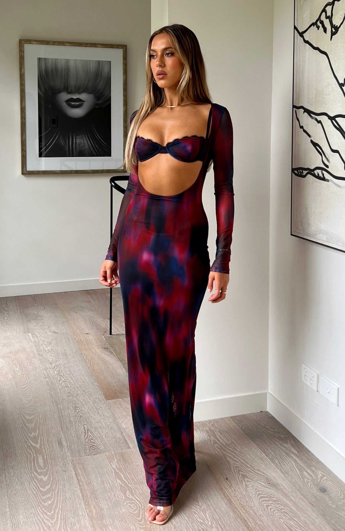 White Fox Let Me Think Long Sleeve Maxi Dress Raspberry Rhapsody