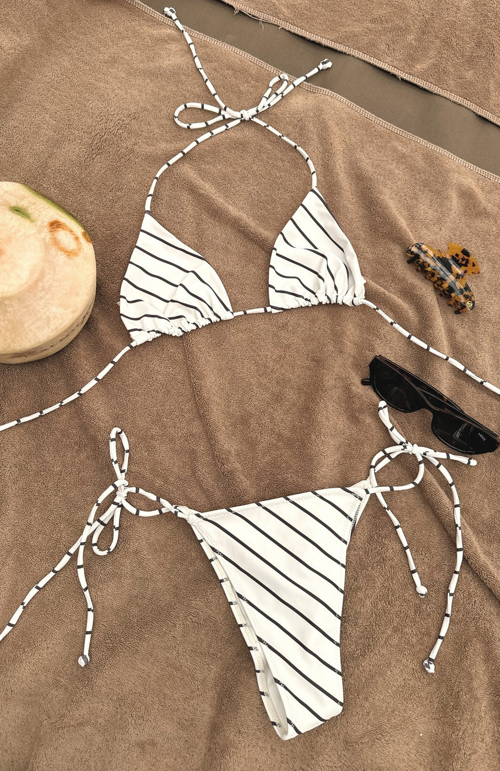 White Fox Golden Hour Bikini Top Cream/Choc Stripe