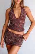 White Fox Capri Cove Beaded Mini Skirt Chocolate