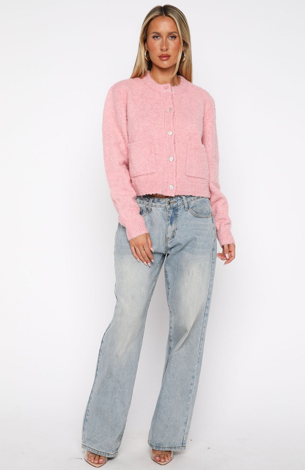 White Fox Layer Of Love Knit Cardigan Dusty Pink