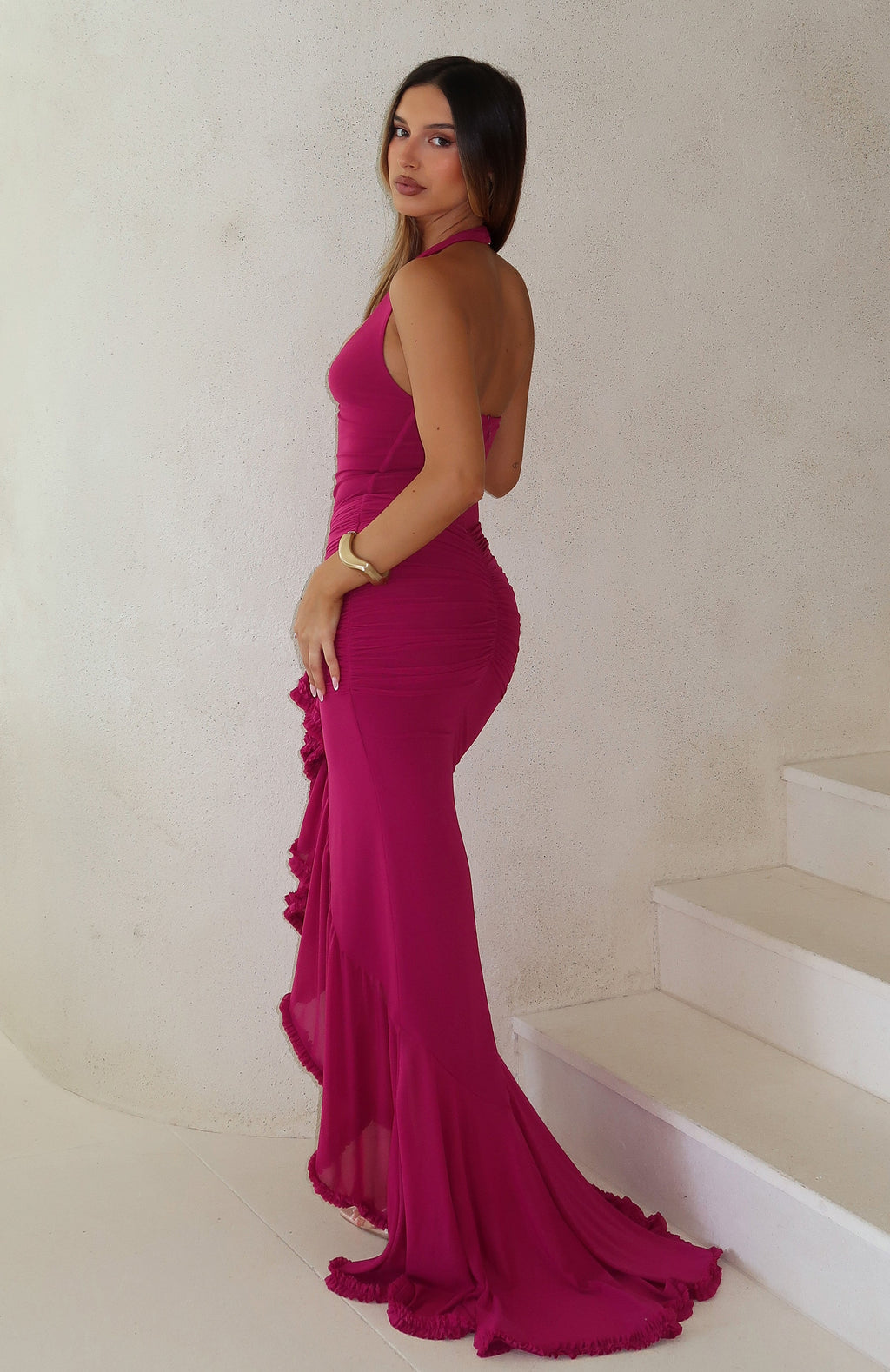 White Fox Main Character Energy Mesh Maxi Dress Fuchsia
