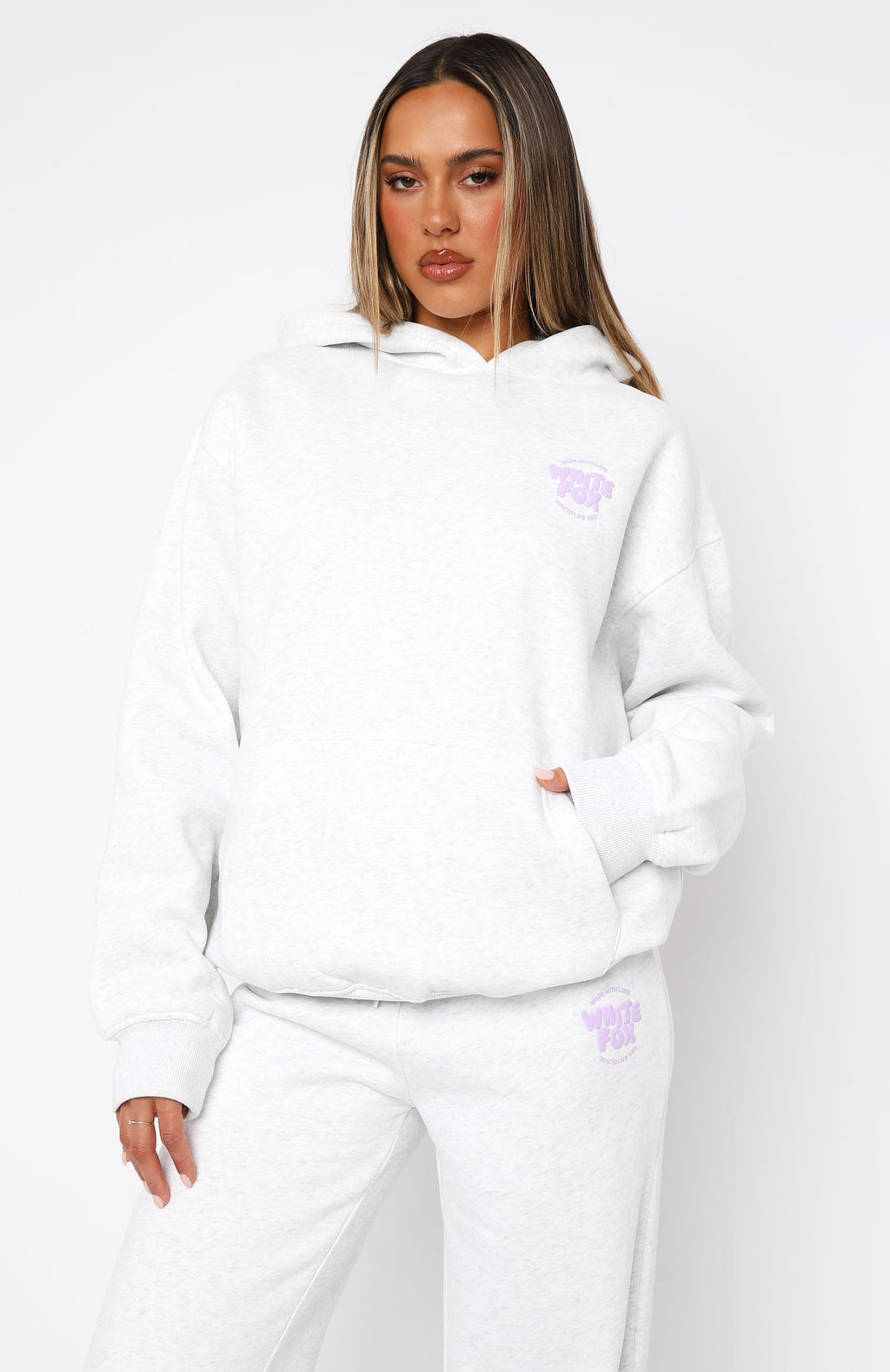 White Fox With Love For You Oversized Hoodie Grey Marle