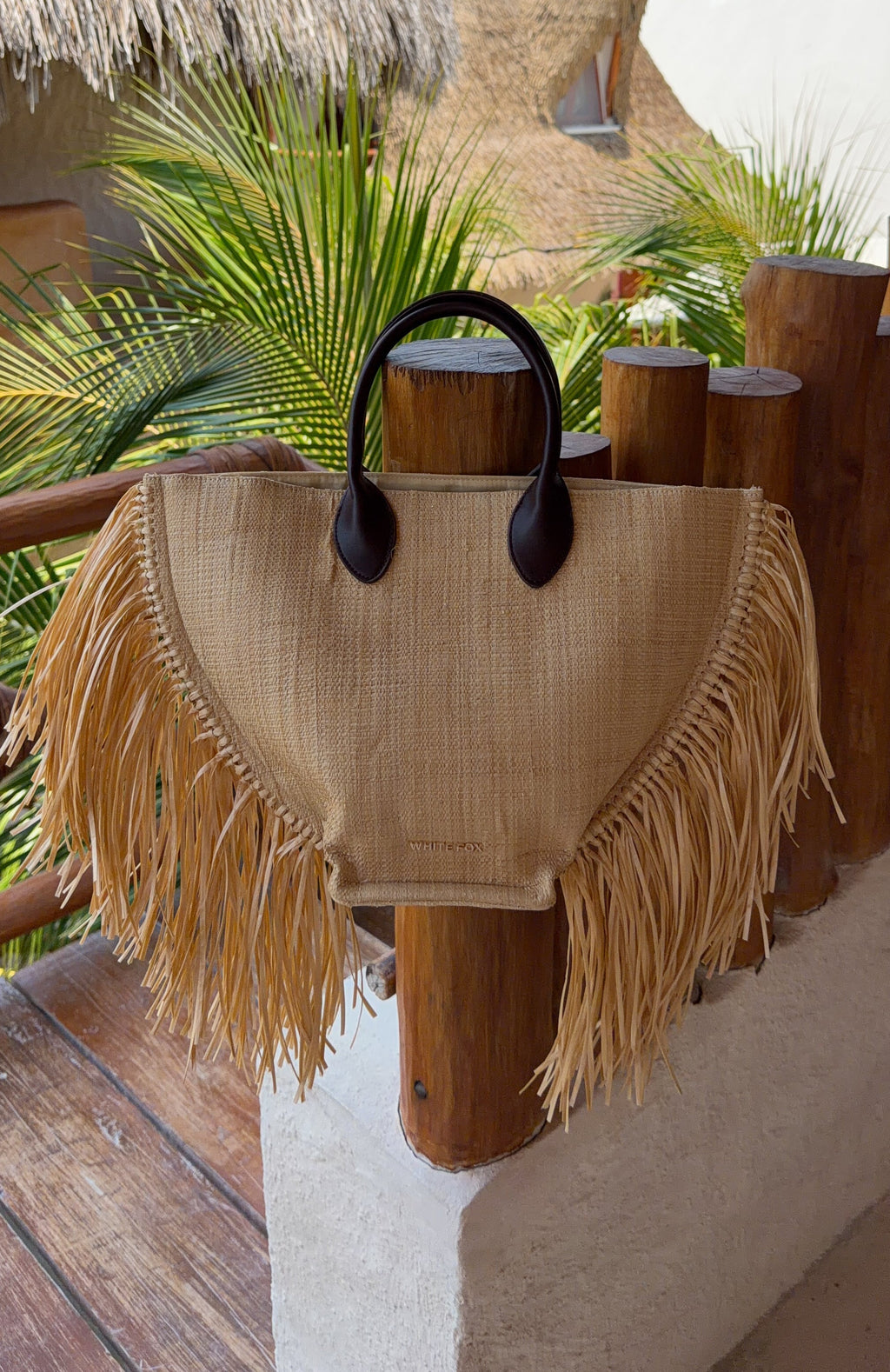 White Fox Aoife Top Handle Straw Bag Chocolate/Natural
