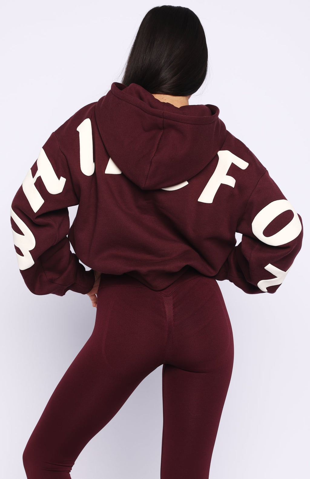 White Fox Gone Away Boxy Zip Front Hoodie Merlot