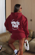 White Fox With Love For You Oversized Hoodie Burgundy