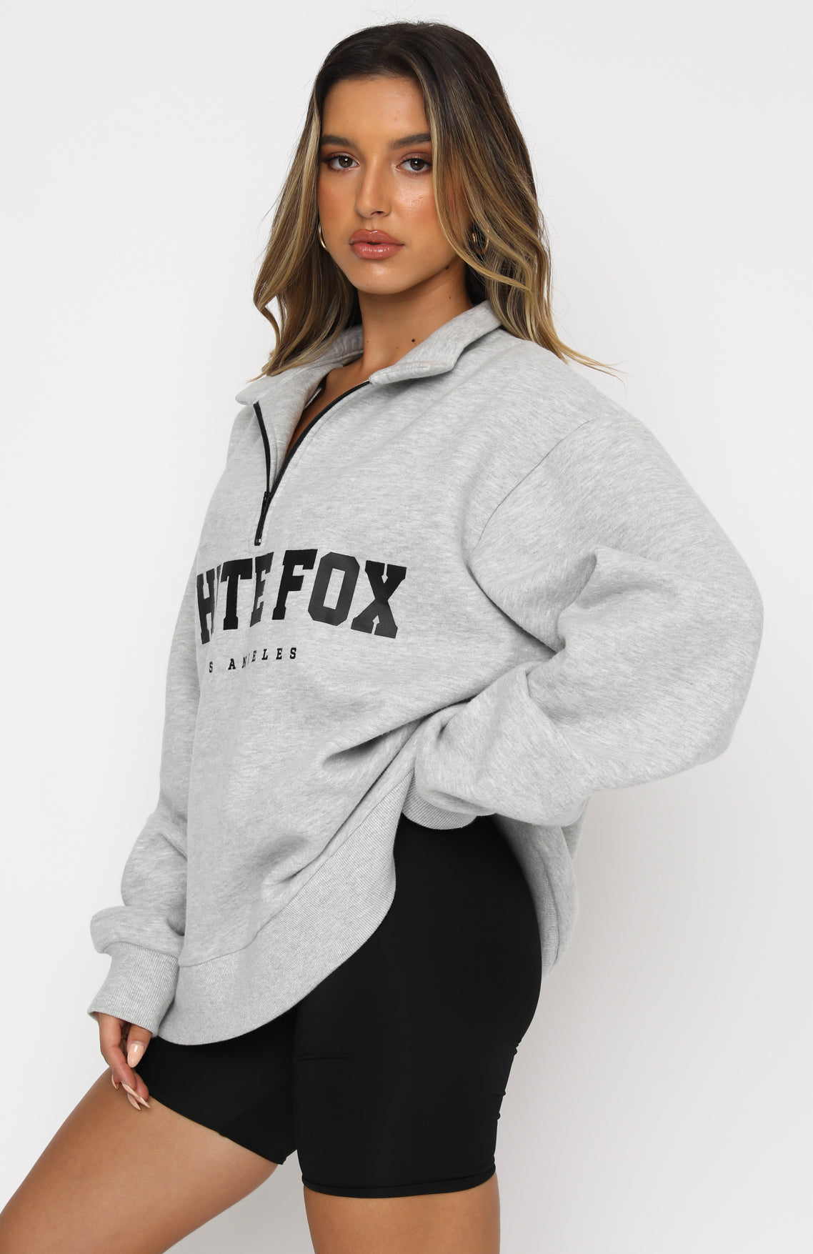 White Fox High Standard Zip Front Sweater Grey Marle