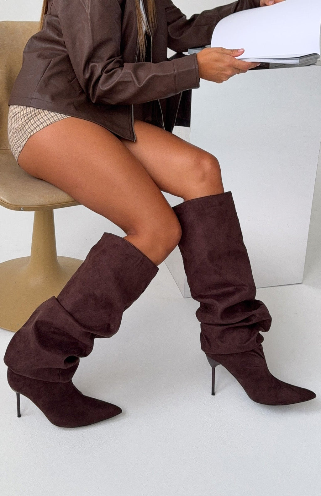 White Fox Redford Knee High Boots Chocolate