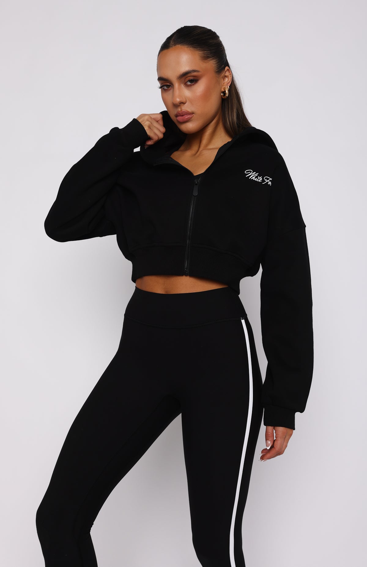White Fox Stepping Out Cropped Hoodie Black