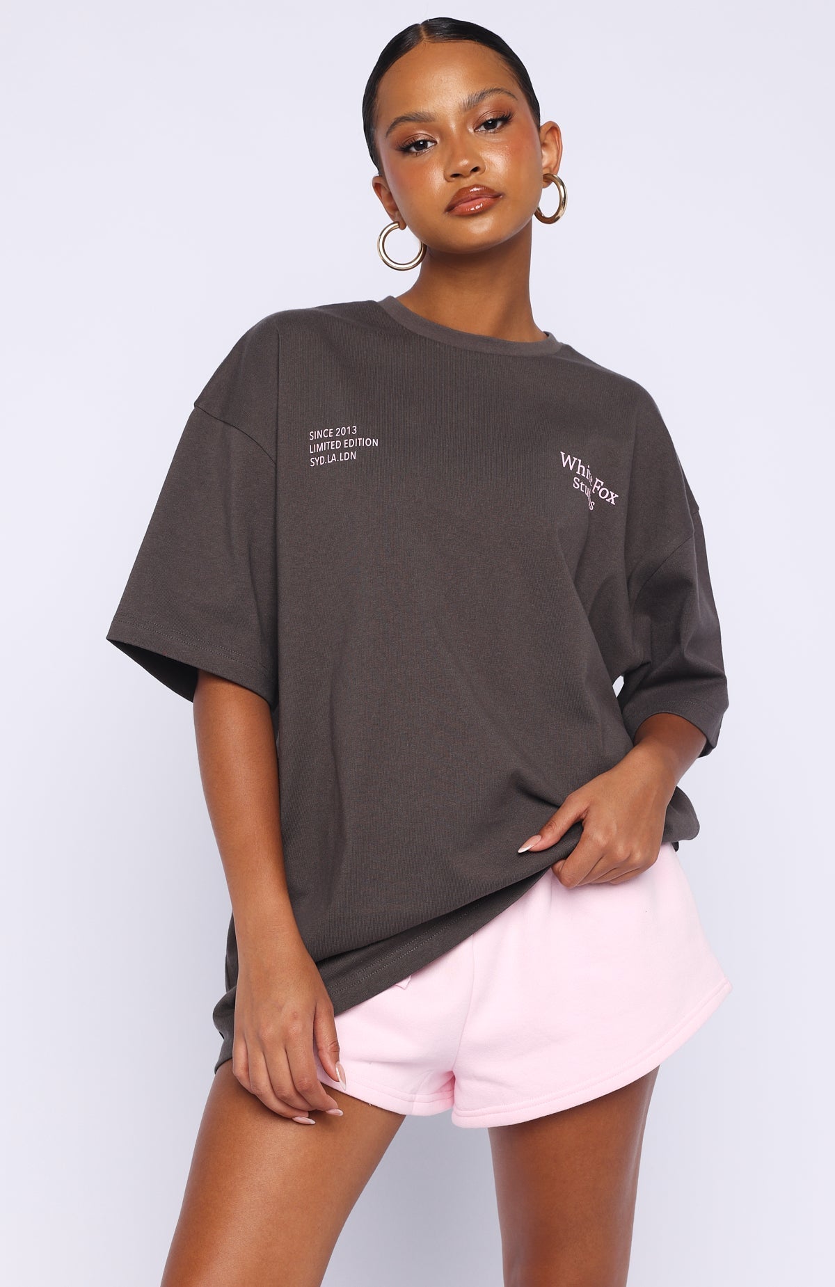 White Fox Midnight Chill Oversized Tee Charcoal