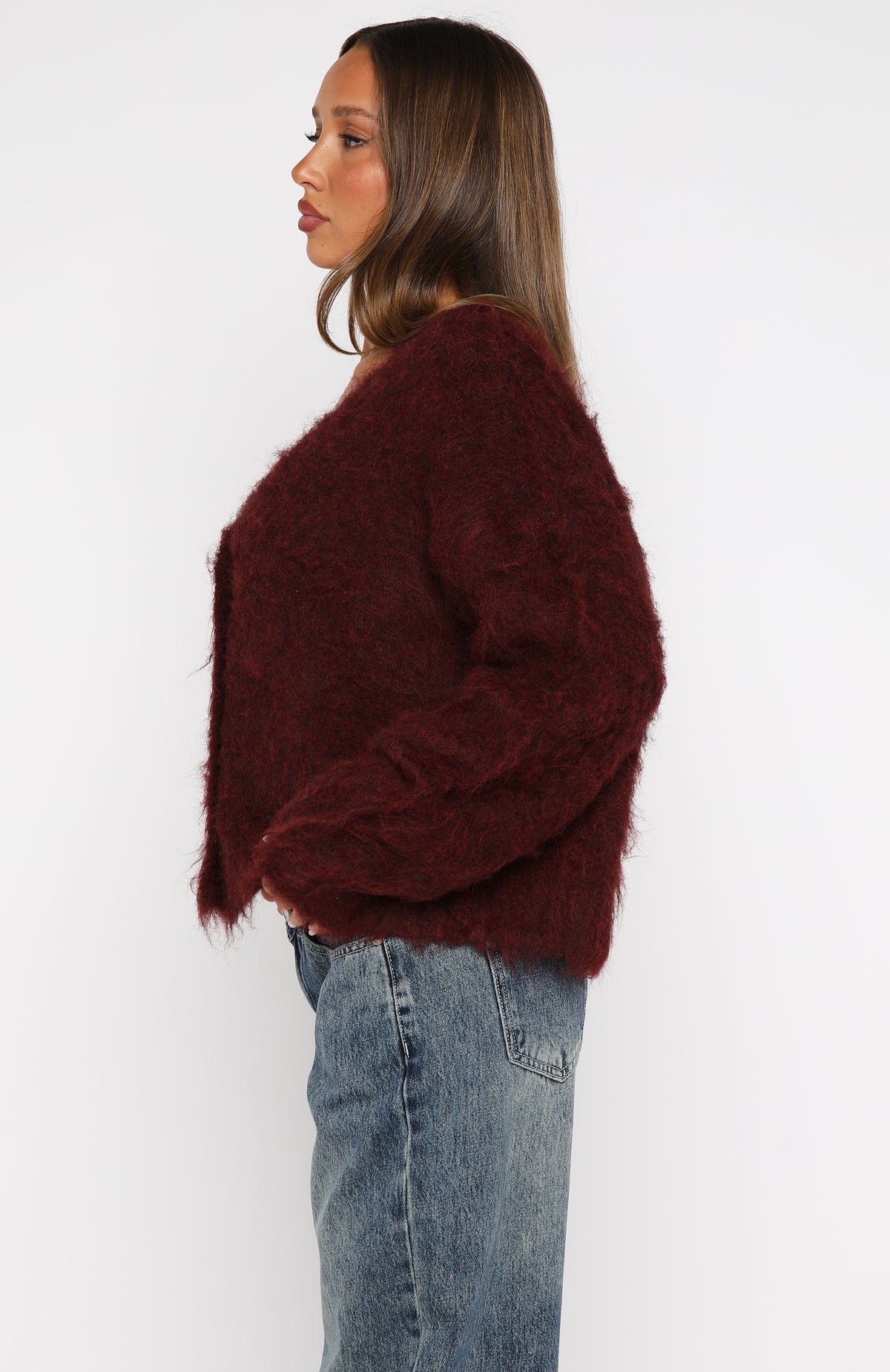 White Fox Cozy Vibes Knit Cardigan Bordeaux
