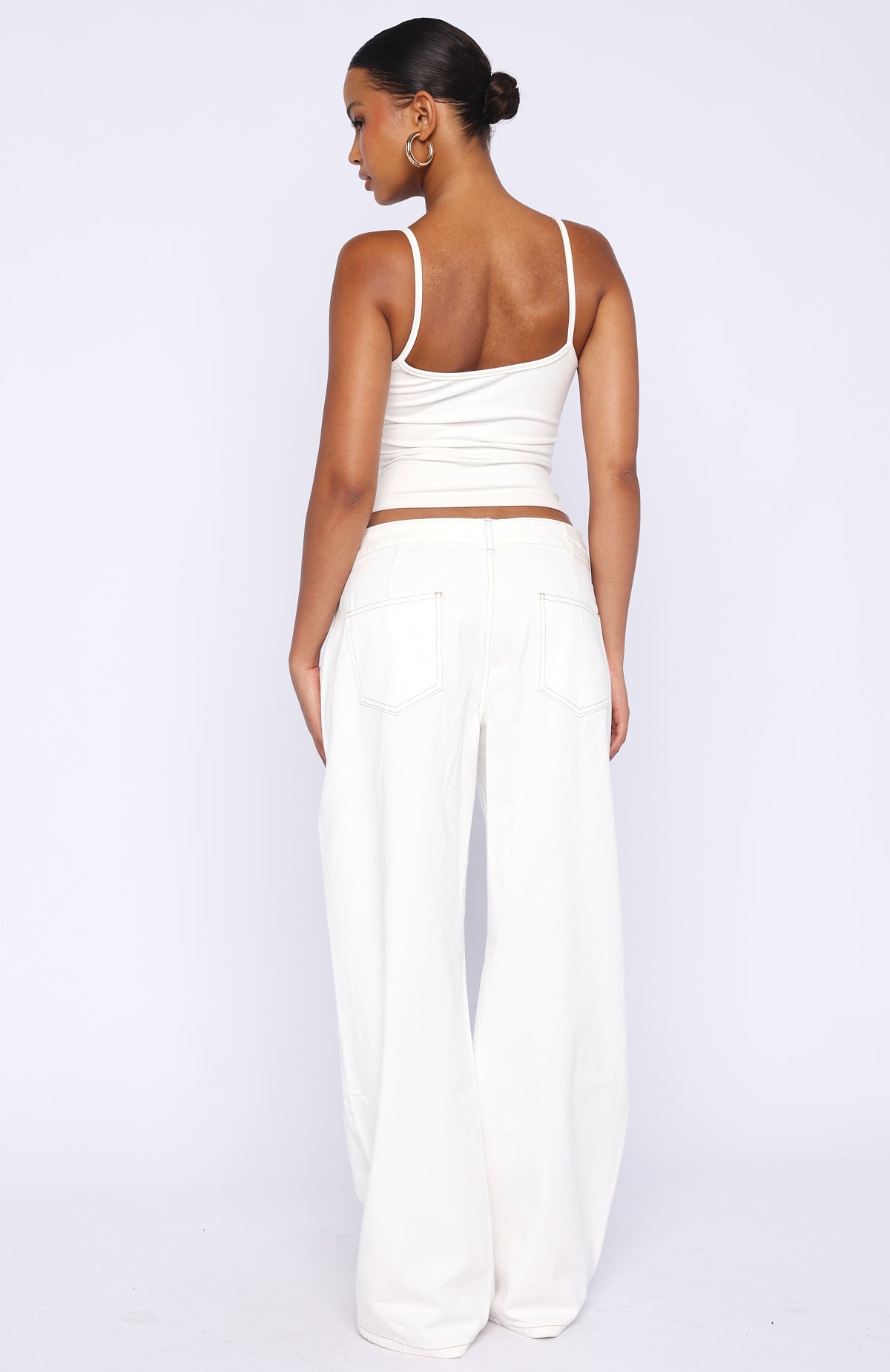 White Fox Day At A Time Low Rise Wide Leg Jeans Off White