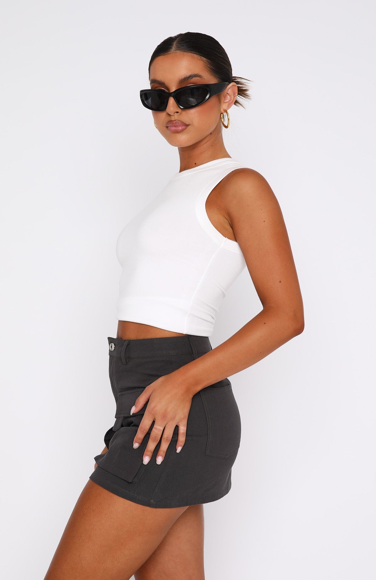 White Fox Weekend Travels Cargo Mini Skirt Charcoal