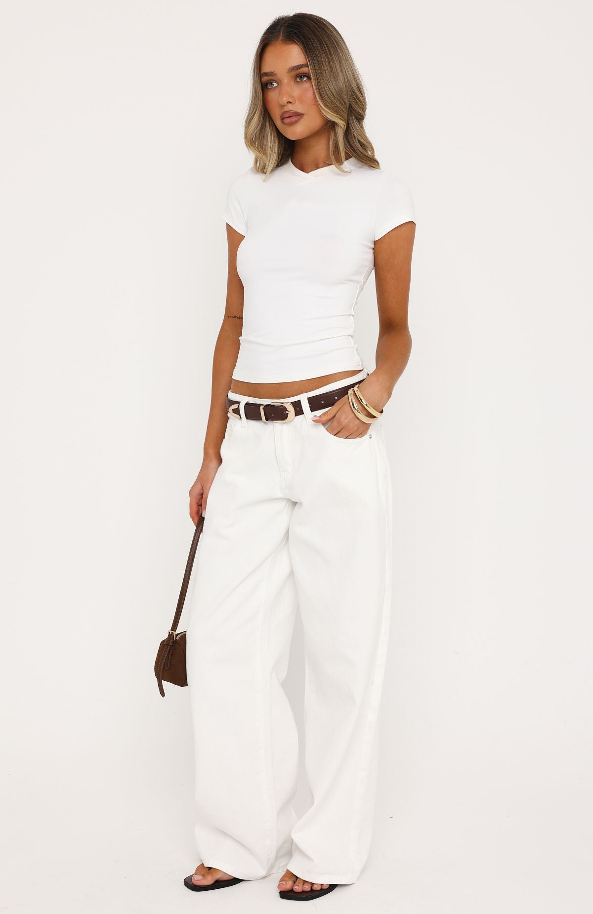 White Fox Maeve Low Rise Wide Leg Jeans White