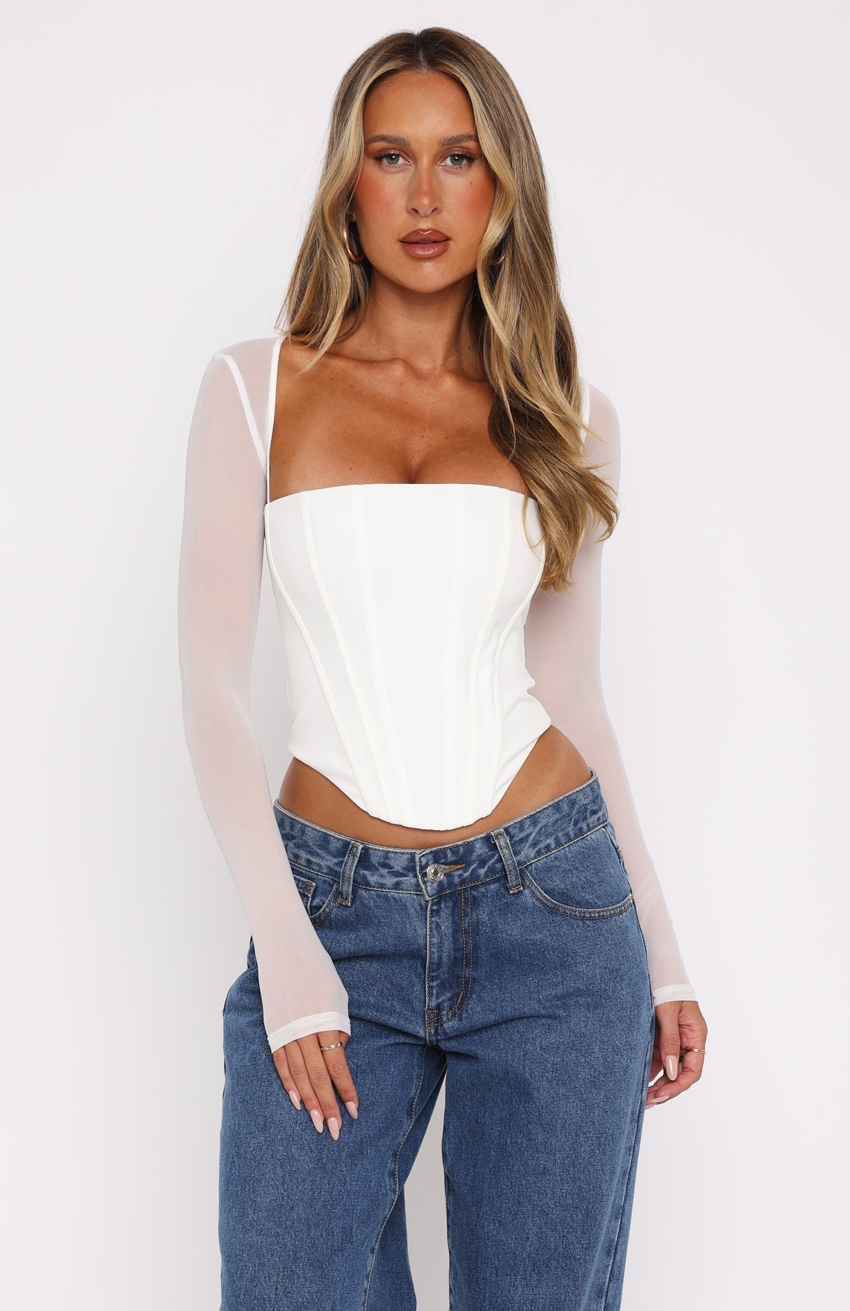 White Fox Notice Me Long Sleeve Bustier White