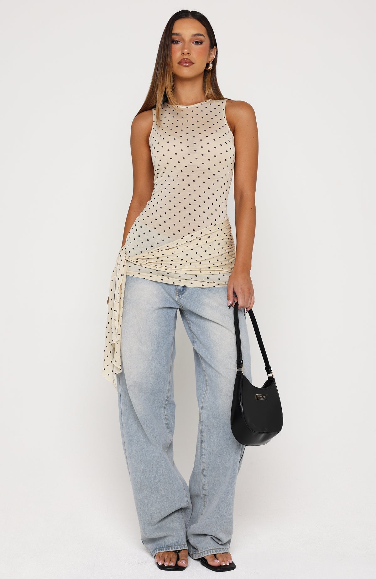 White Fox Pinch Me Tie Top Butter/Black Polka Dot