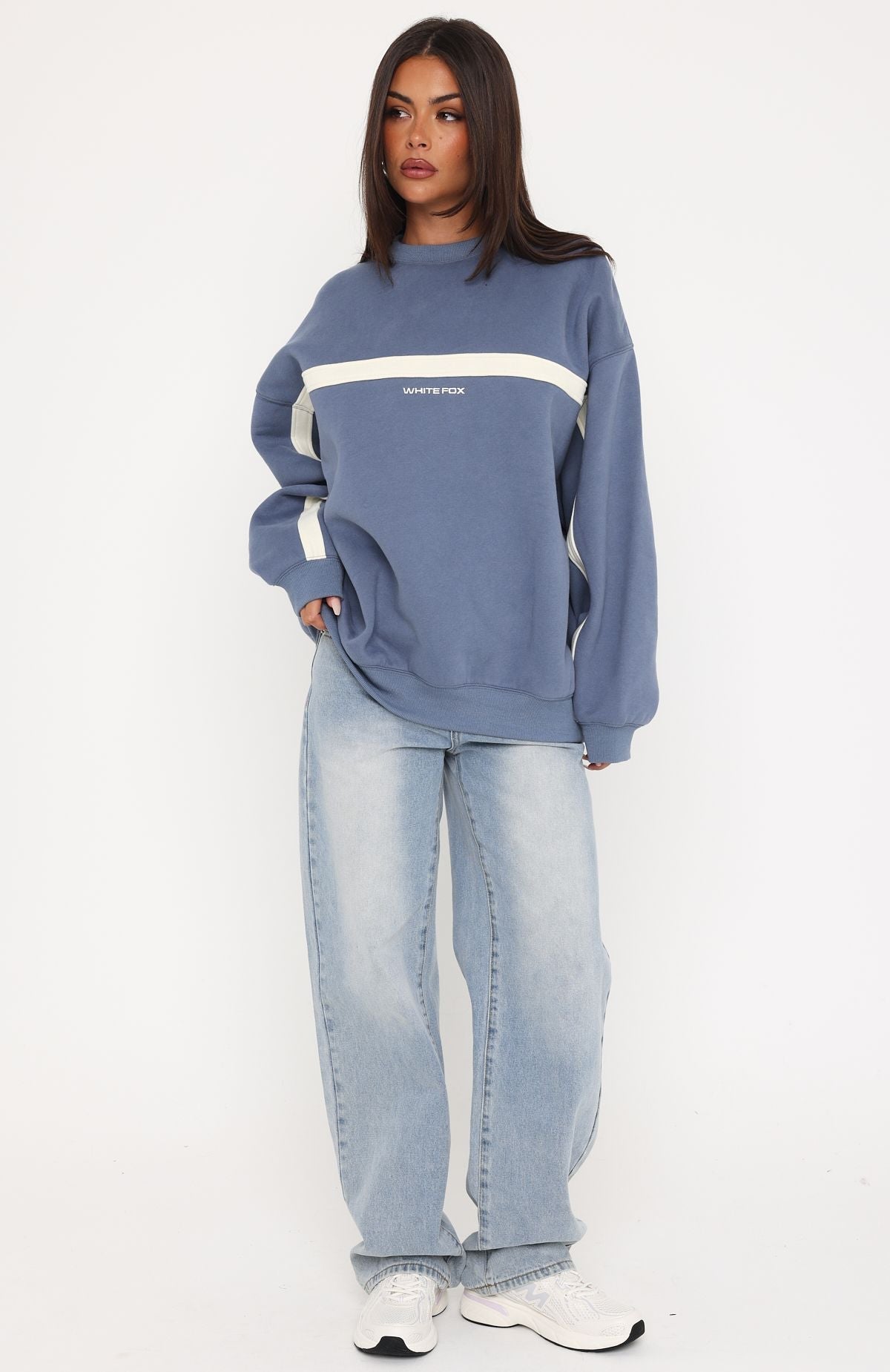 White Fox Take Another Chance Oversized Drop Shoulder Sweater Ocean