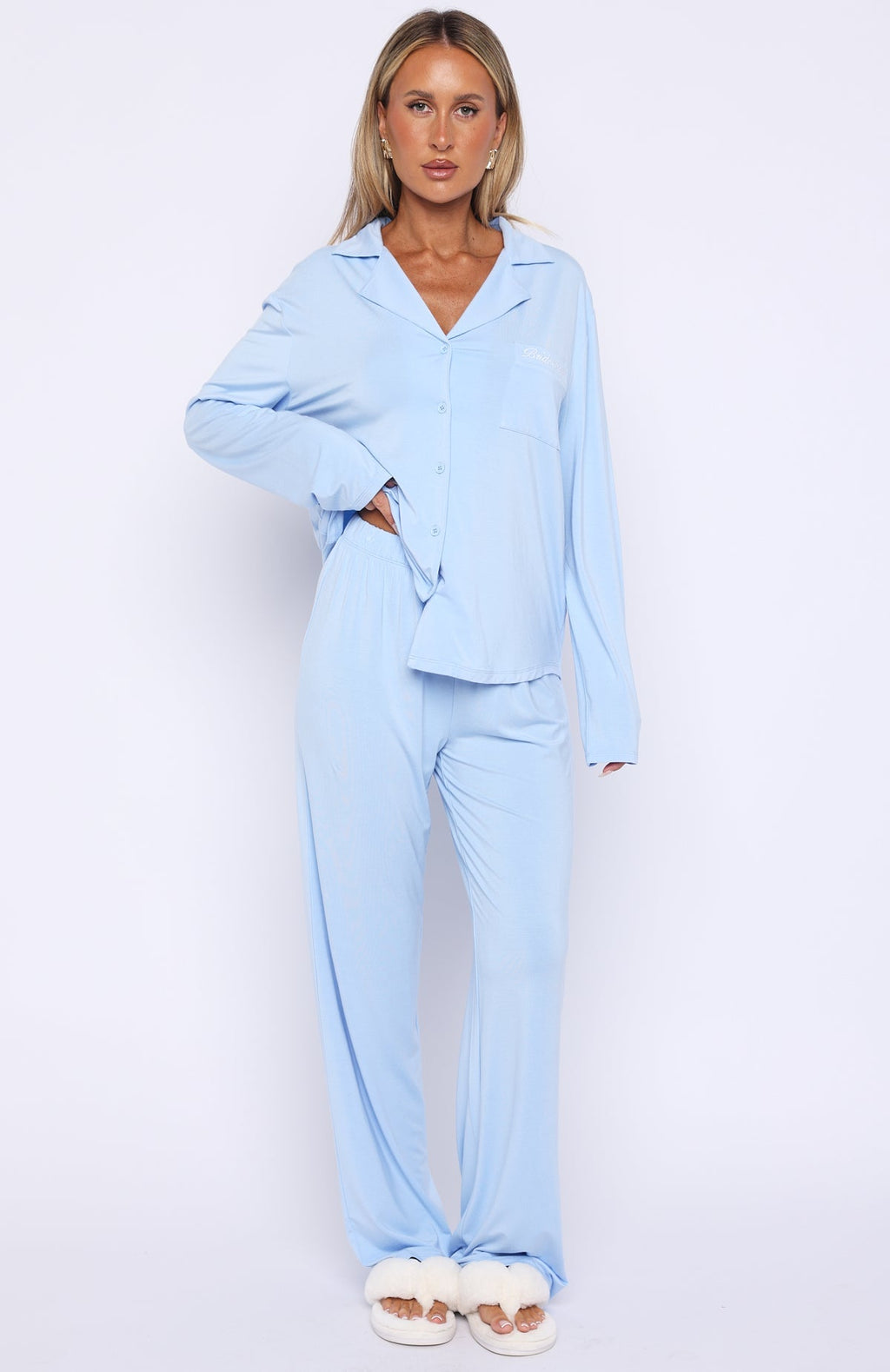 White Fox Bridal Party Long Sleeve Pyjama Set Baby Blue