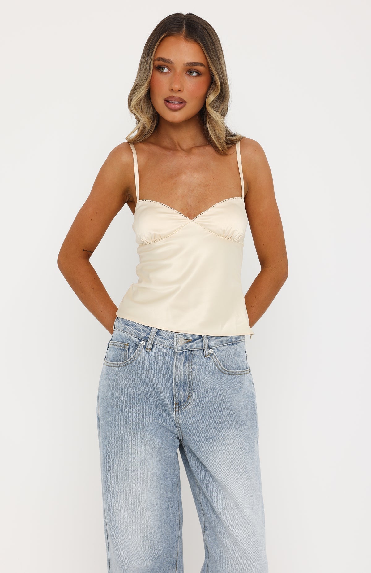 White Fox Soft Intentions Satin Top Butter