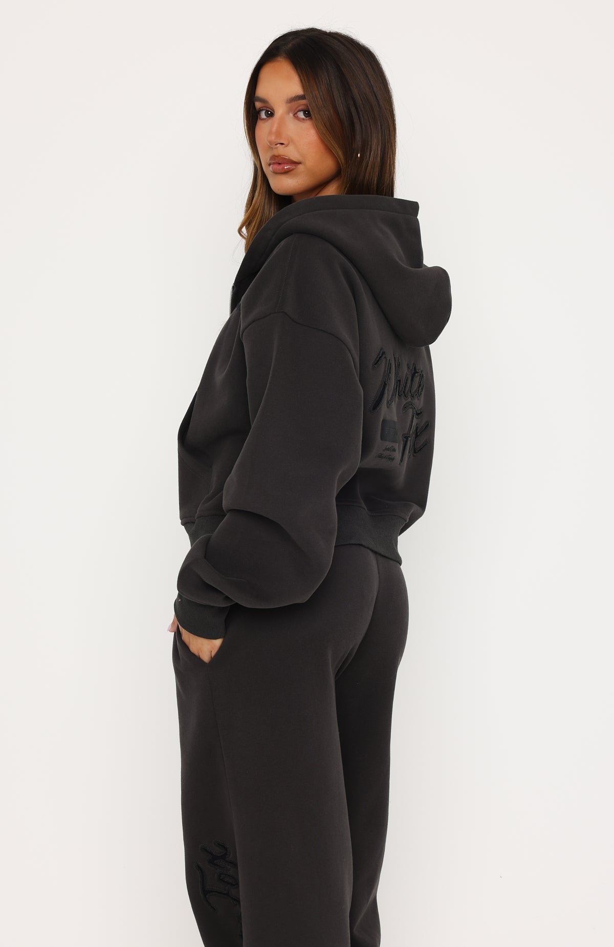 White Fox Studio 17 Willa Boxy Zip Front Hoodie Charcoal